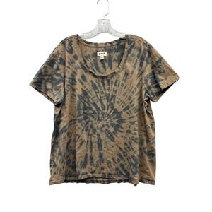Pact Organic Cotton Brown Tie Dye Scoop Neck Boho Tee Shirt Summer Festival XL